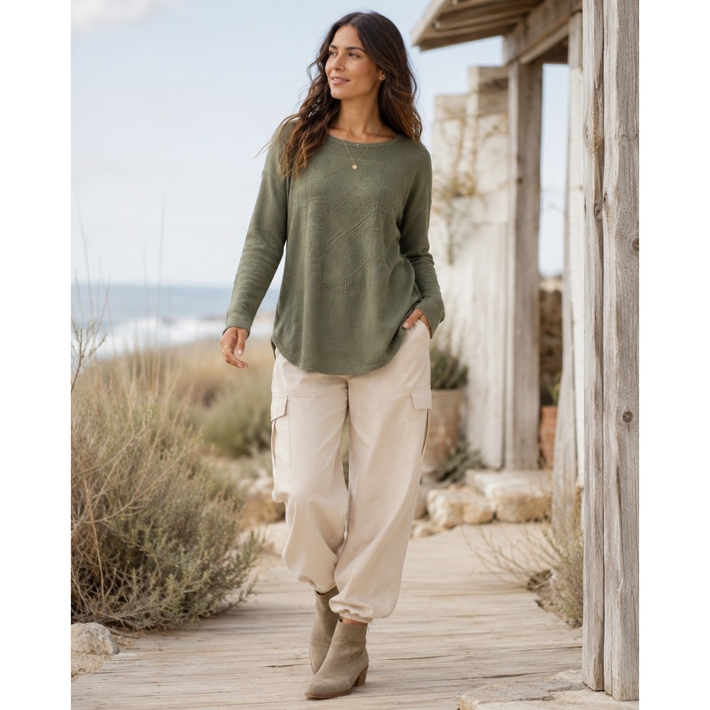 prAna‎ Stacia Geometric Knit Organic Cotton Sweater Green Small Boho